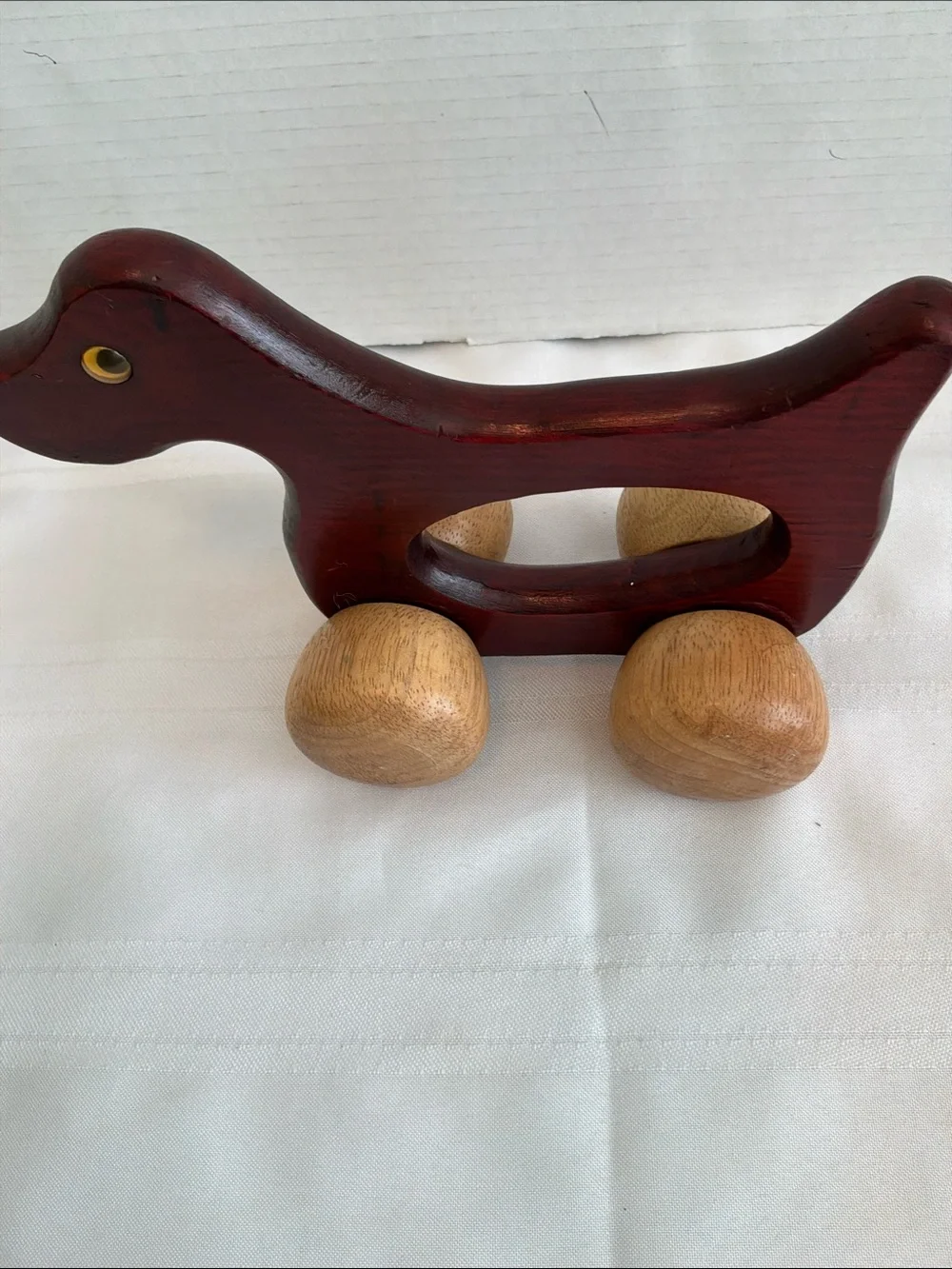 Wooden Pull-Along Dog Toy - Red and Natural Wood vintage